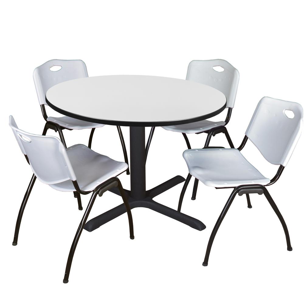 Regency Cain 48 in. Round Breakroom Table- White & 4 M Stack Chairs- Grey. Picture 1