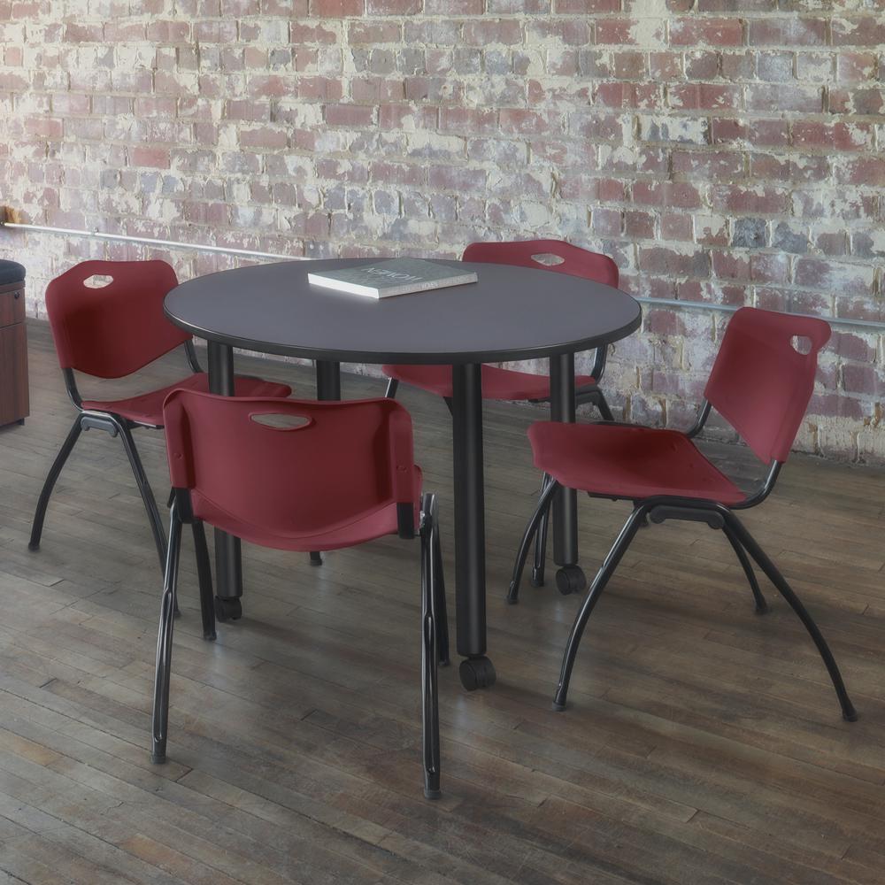 Kee 30" Round Mobile Breakroom Table- Grey/ Black. Picture 3