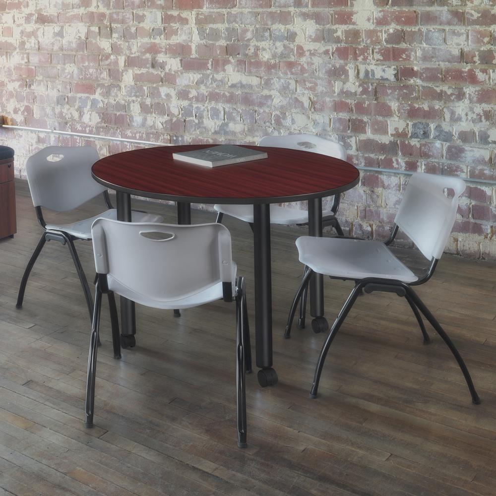 Kee 30" Round Mobile Breakroom Table- Mahogany/ Black. Picture 3