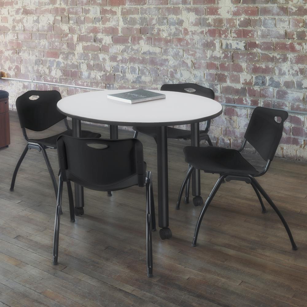 Kee 30" Round Mobile Breakroom Table- White/ Black. Picture 3