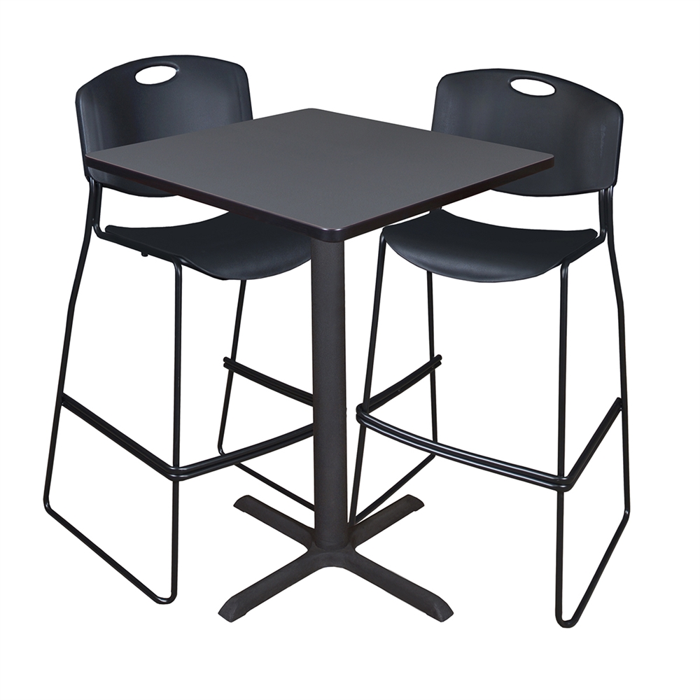Cain 30" Square Café Table- Grey & 2 Zeng Stack Stools- Black. The main picture.