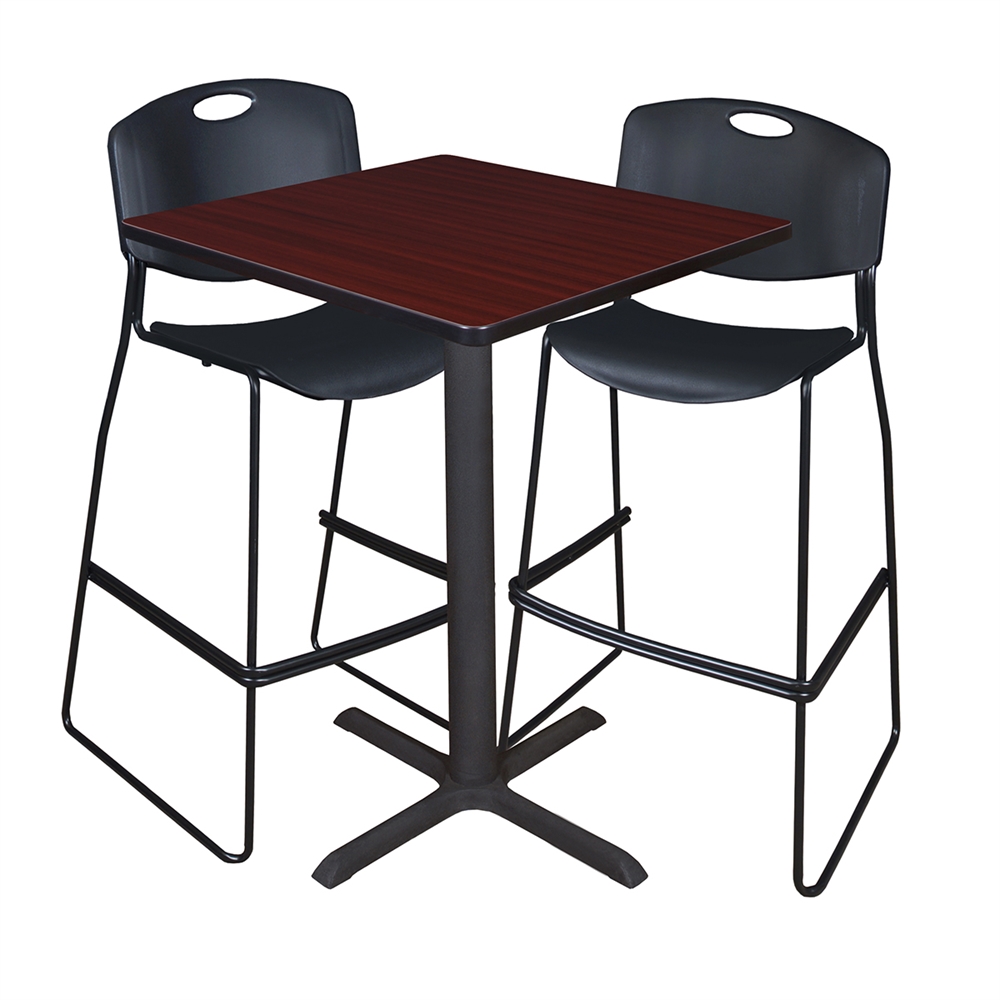 Cain 30" Square Café Table- Mahogany & 2 Zeng Stack Stools- Black. Picture 1
