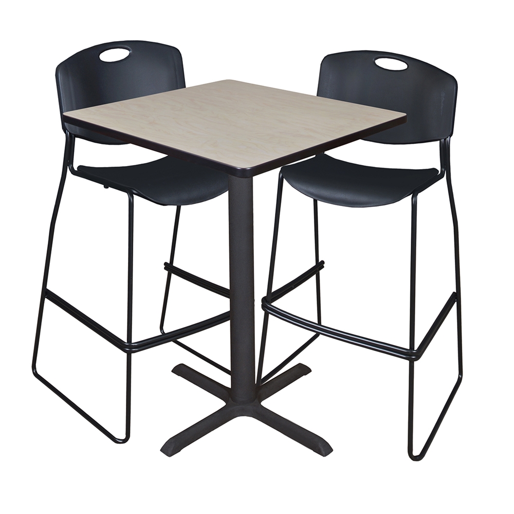 Cain 30" Square Café Table- Maple & 2 Zeng Stack Stools- Black. The main picture.