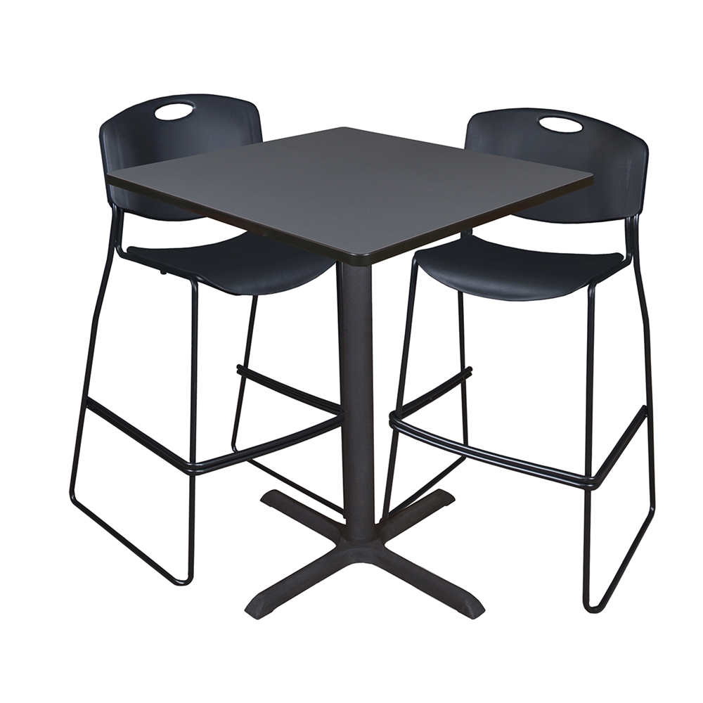 Cain 36" Square Café Table- Grey & 2 Zeng Stack Stools- Black. Picture 1