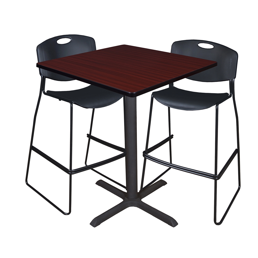 Cain 36" Square Café Table- Mahogany & 2 Zeng Stack Stools- Black. Picture 1