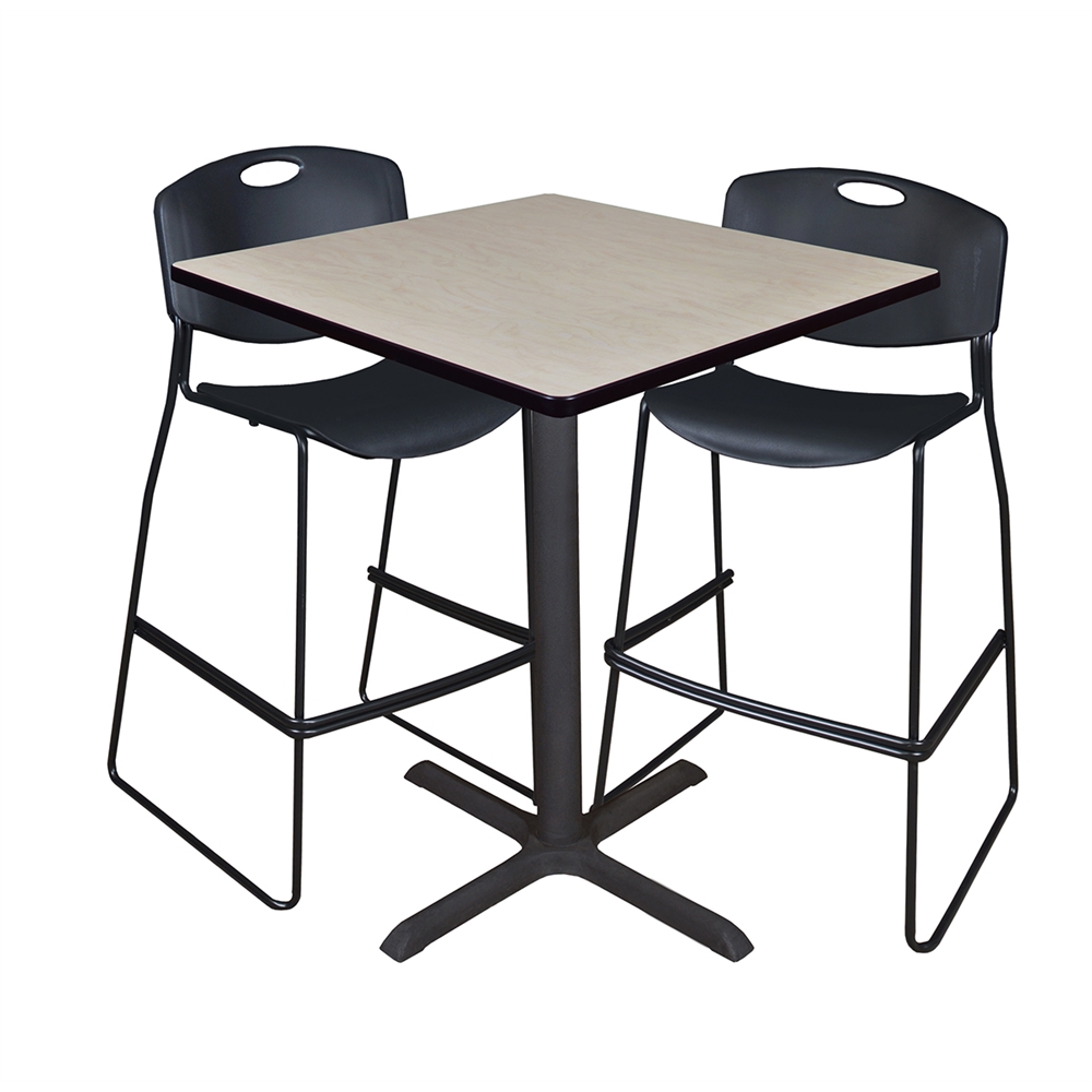 Cain 36" Square Café Table- Maple & 2 Zeng Stack Stools- Black. Picture 1