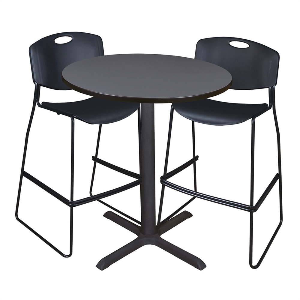 Cain 36" Round Café Table- Grey & 2 Zeng Stack Stools- Black. The main picture.