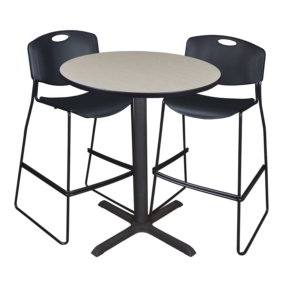 Cain 36" Round Café Table- Maple & 2 Zeng Stack Stools- Black. Picture 1