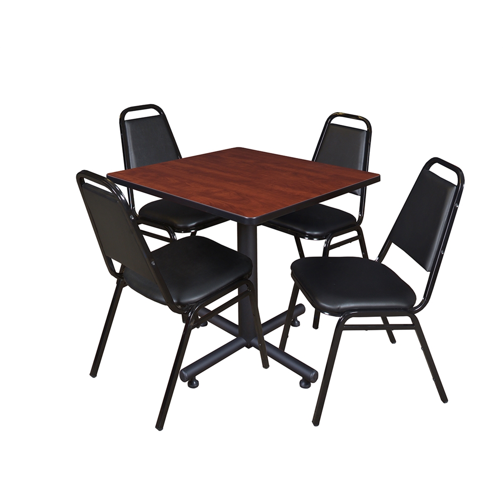 Kobe 30" Square Breakroom Table- Cherry & 4 Restaurant Stack Chairs- Black. Picture 1