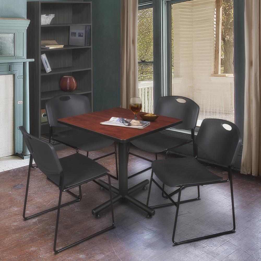 Kobe 30" Square Breakroom Table- Cherry & 4 Zeng Stack Chairs- Black. Picture 2