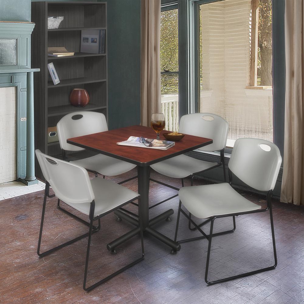 Kobe 30" Square Breakroom Table- Cherry & 4 Zeng Stack Chairs- Grey. Picture 2