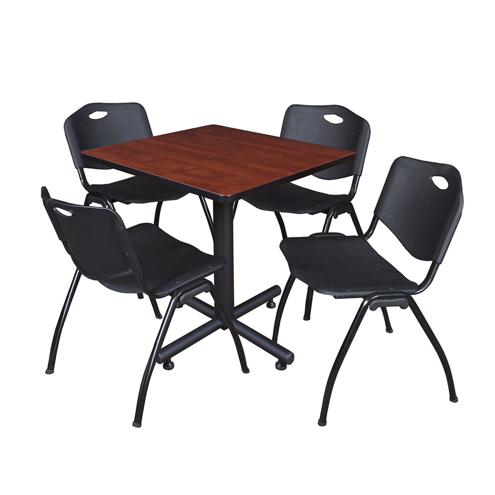 Kobe 30" Square Breakroom Table- Cherry & 4 'M' Stack Chairs- Black. Picture 1