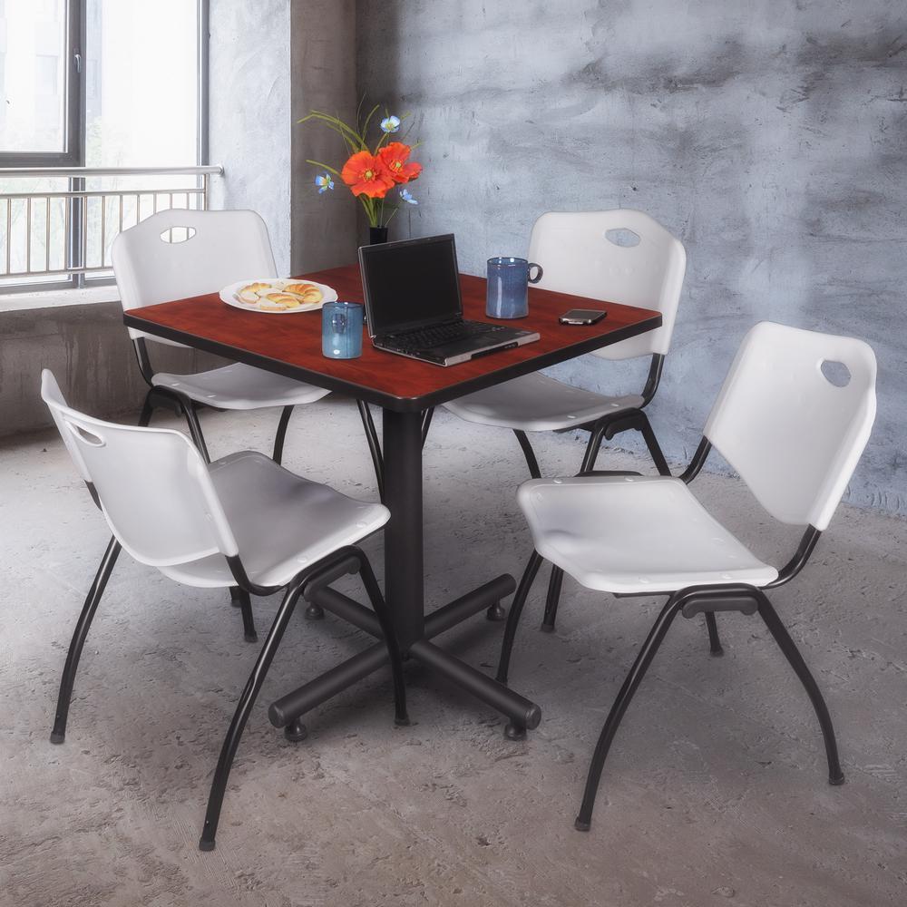 Kobe 30" Square Breakroom Table- Cherry & 4 'M' Stack Chairs- Grey. Picture 2