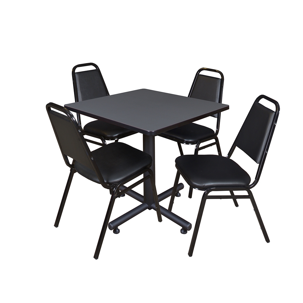 Kobe 30" Square Breakroom Table- Grey & 4 Restaurant Stack Chairs- Black. The main picture.