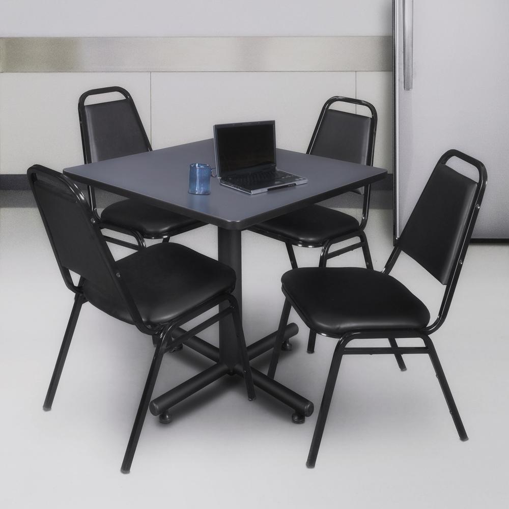 Kobe 30" Square Breakroom Table- Grey & 4 Restaurant Stack Chairs- Black. Picture 2