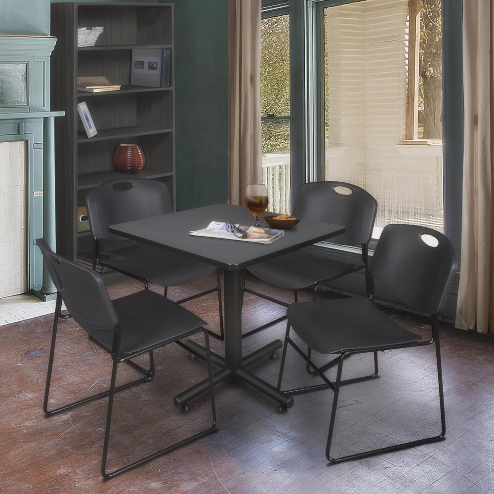Kobe 30" Square Breakroom Table- Grey & 4 Zeng Stack Chairs- Black. Picture 2