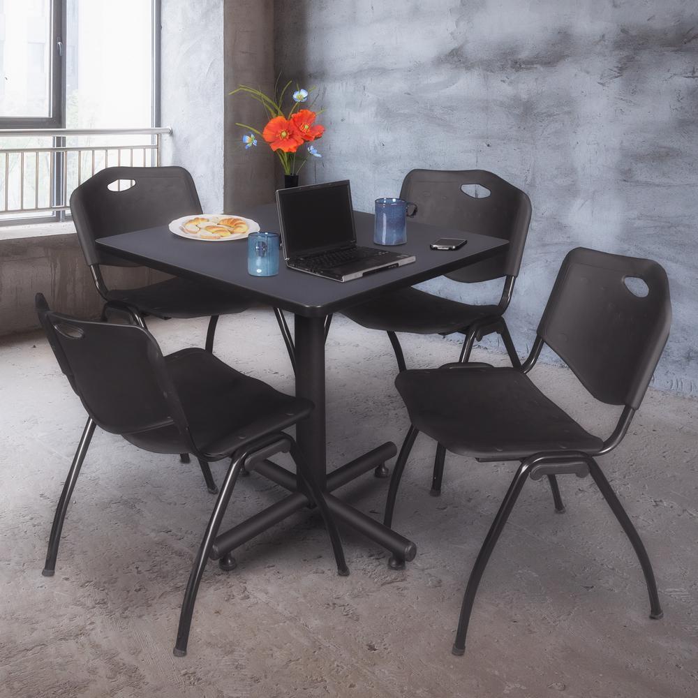 Kobe 30" Square Breakroom Table- Grey & 4 'M' Stack Chairs- Black. Picture 2