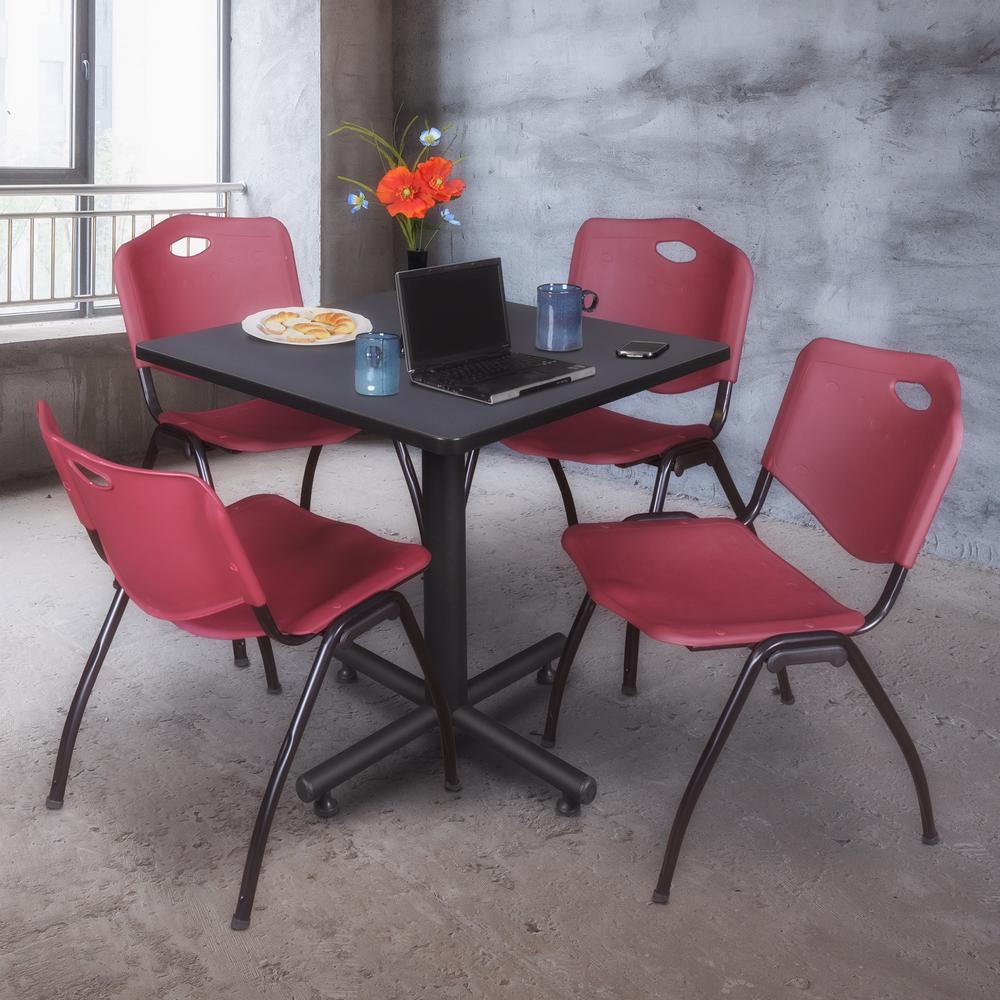 Kobe 30" Square Breakroom Table- Grey & 4 'M' Stack Chairs- Burgundy. Picture 2