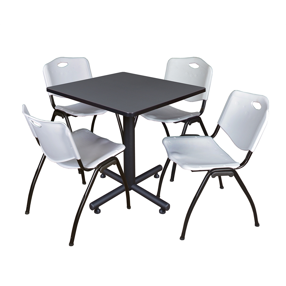 Kobe 30" Square Breakroom Table- Grey & 4 'M' Stack Chairs- Grey. Picture 1