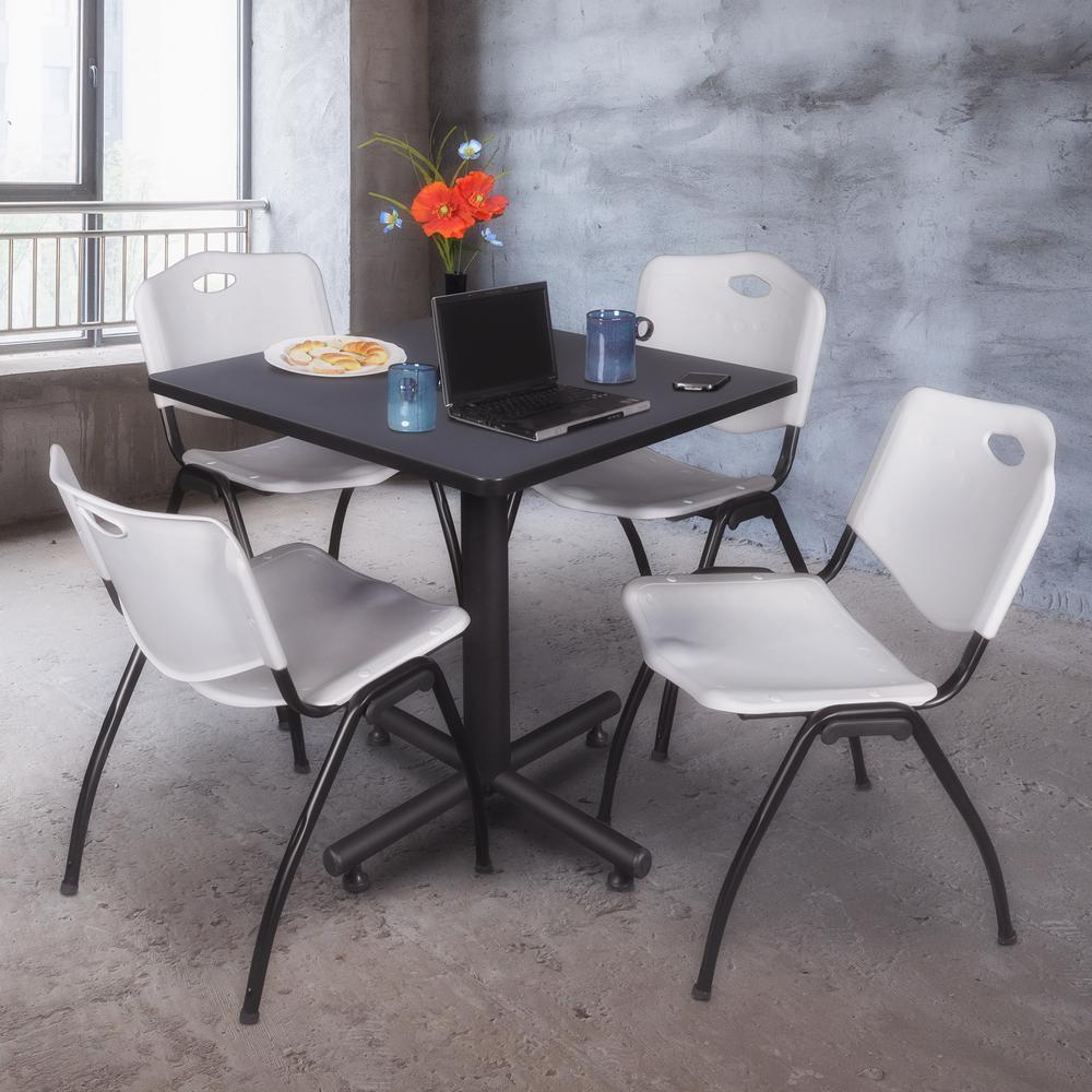 Kobe 30" Square Breakroom Table- Grey & 4 'M' Stack Chairs- Grey. Picture 2