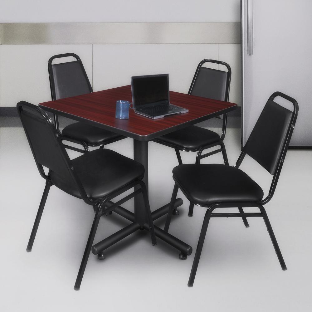 Kobe 30" Square Breakroom Table- Mahogany & 4 Restaurant Stack Chairs- Black. Picture 2