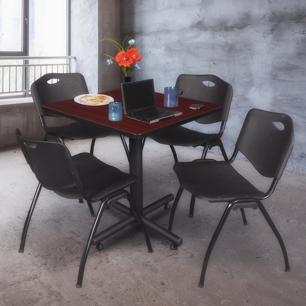 Kobe 30" Square Breakroom Table- Mahogany & 4 'M' Stack Chairs- Black. Picture 2