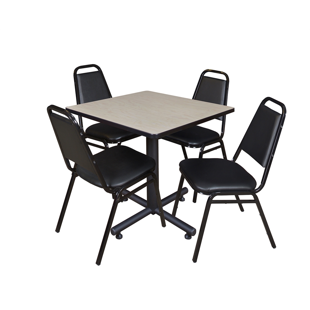 Kobe 30" Square Breakroom Table- Maple & 4 Restaurant Stack Chairs- Black. Picture 1