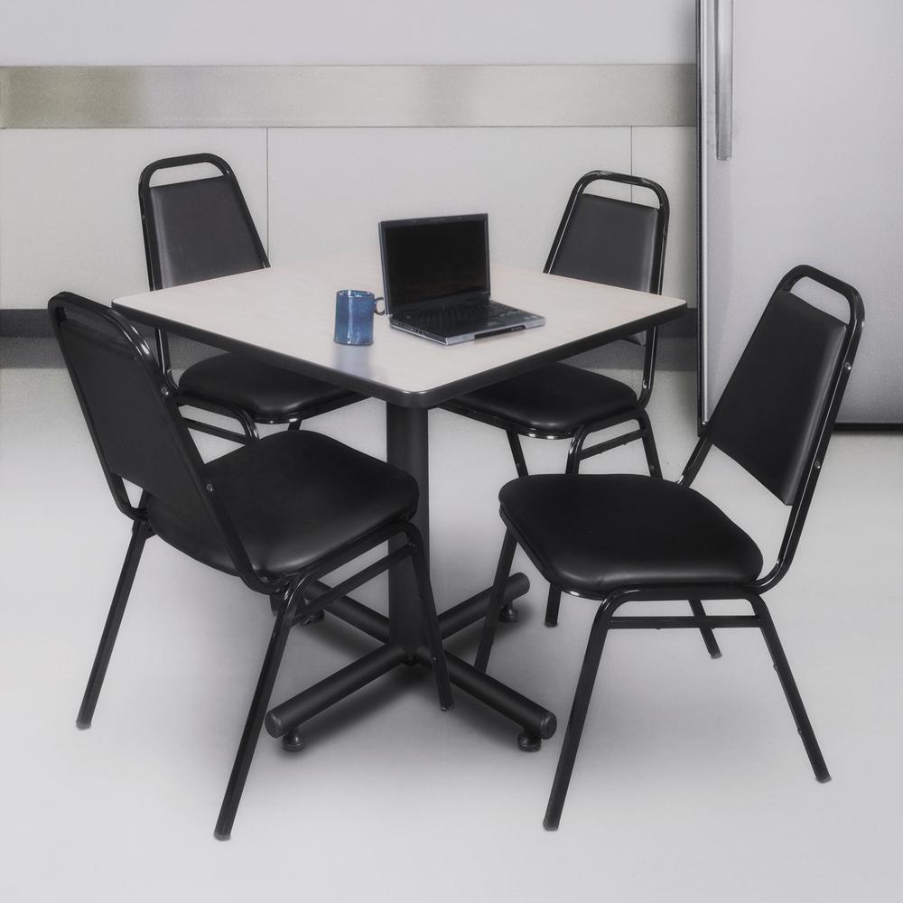 Kobe 30" Square Breakroom Table- Maple & 4 Restaurant Stack Chairs- Black. Picture 2