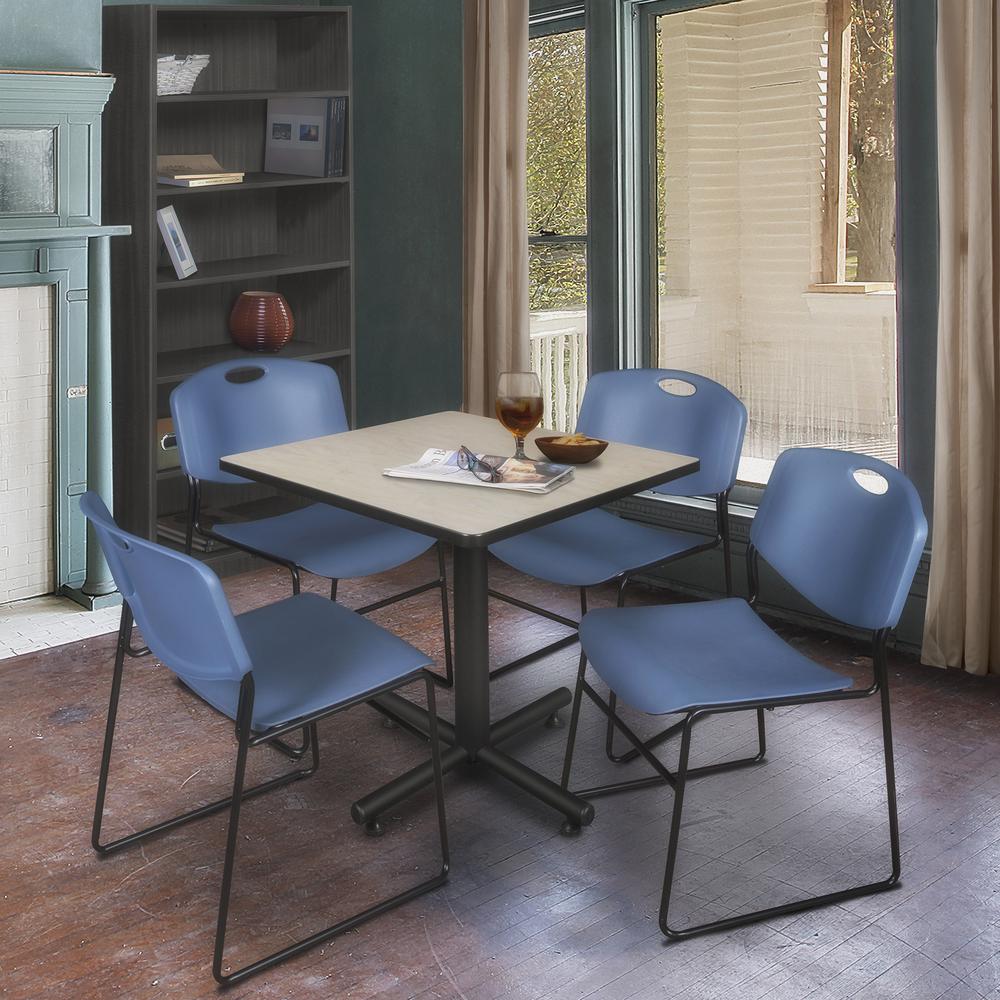 Kobe 30" Square Breakroom Table- Maple & 4 Zeng Stack Chairs- Blue. Picture 2