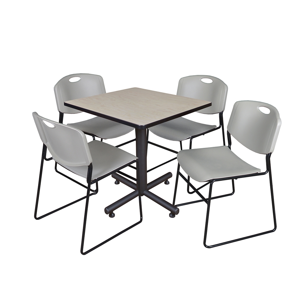 Kobe 30" Square Breakroom Table- Maple & 4 Zeng Stack Chairs- Grey. Picture 1