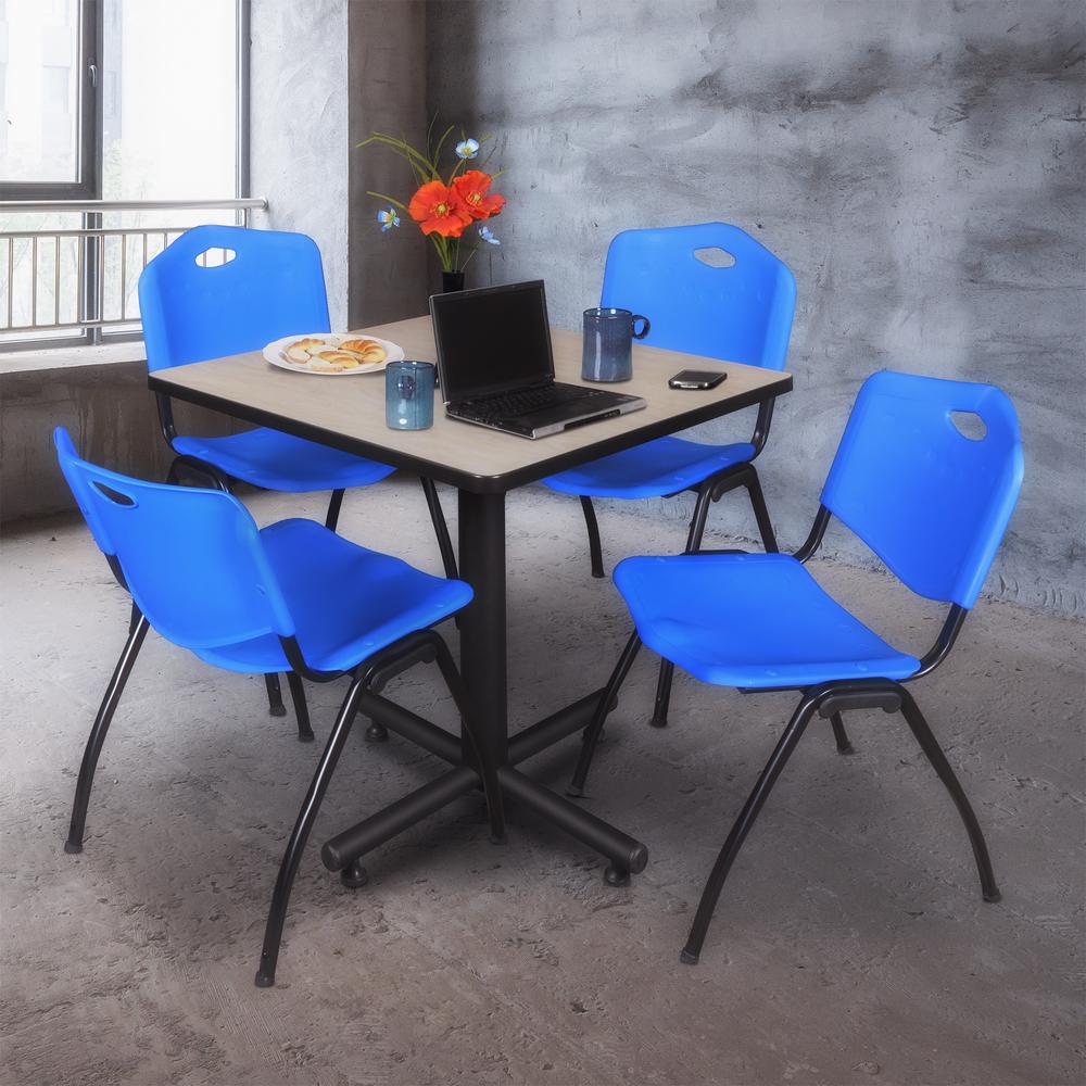 Kobe 30" Square Breakroom Table- Maple & 4 'M' Stack Chairs- Blue. Picture 2