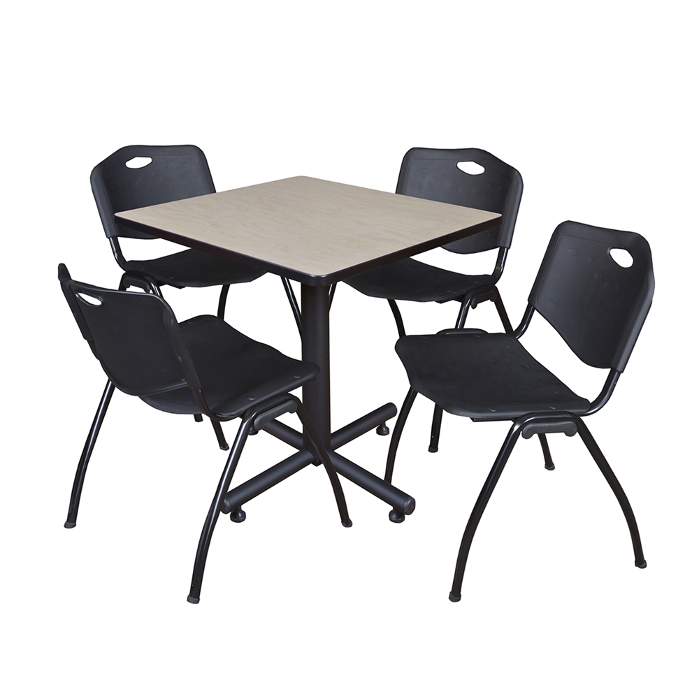 Kobe 30" Square Breakroom Table- Maple & 4 'M' Stack Chairs- Black. Picture 1
