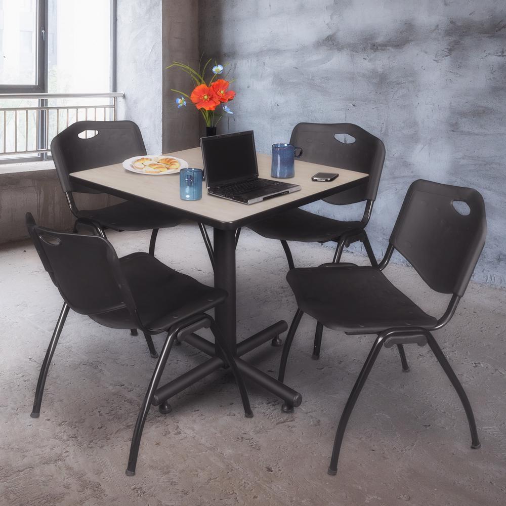 Kobe 30" Square Breakroom Table- Maple & 4 'M' Stack Chairs- Black. Picture 2