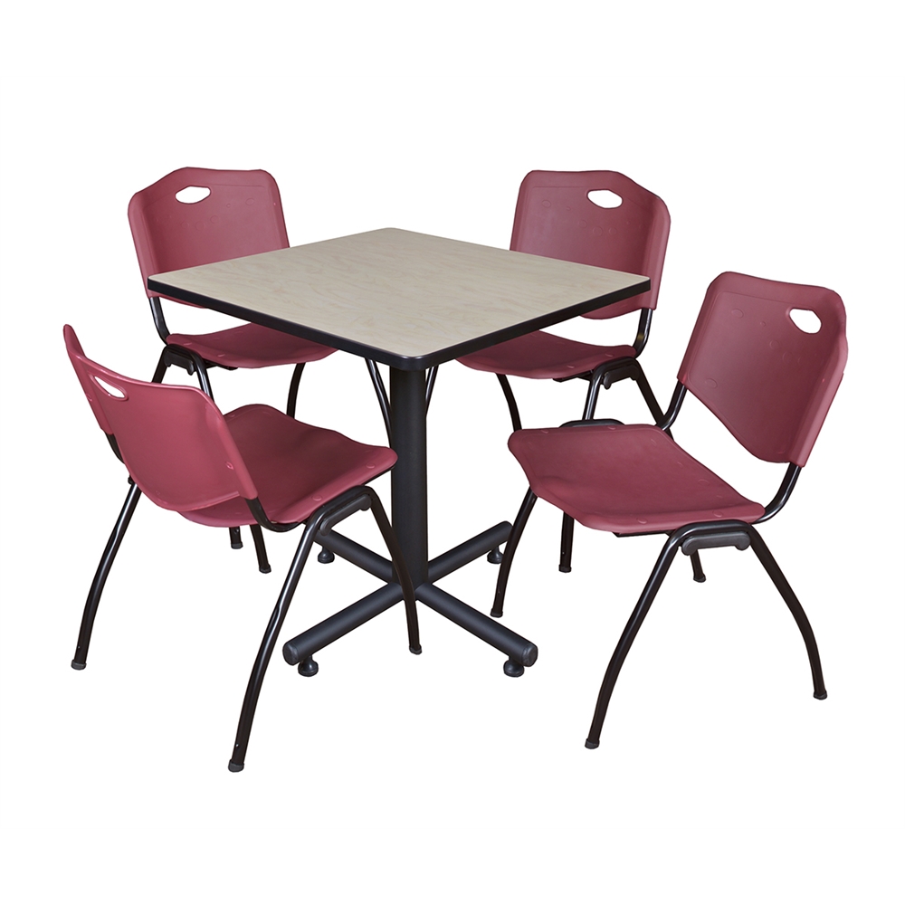 Kobe 30" Square Breakroom Table- Maple & 4 'M' Stack Chairs- Burgundy. Picture 1