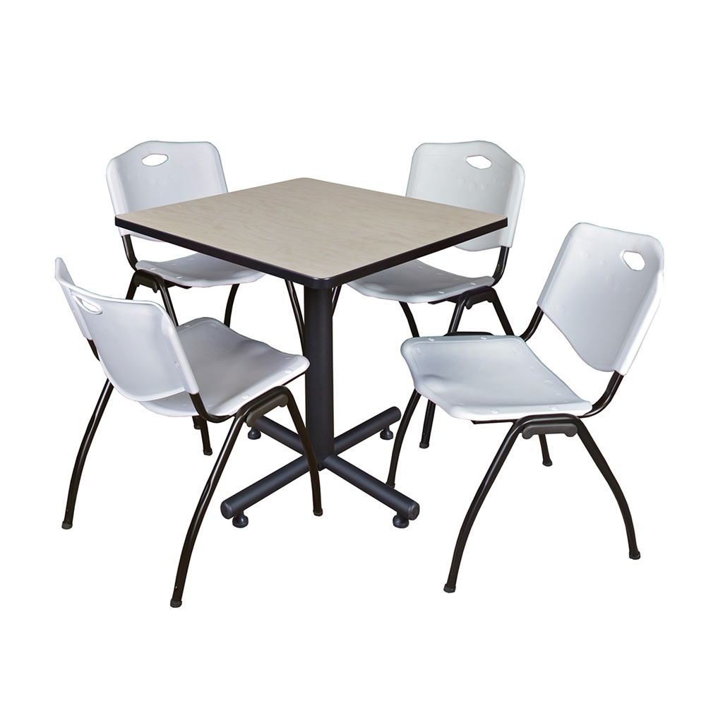 Kobe 30" Square Breakroom Table- Maple & 4 'M' Stack Chairs- Grey. Picture 1