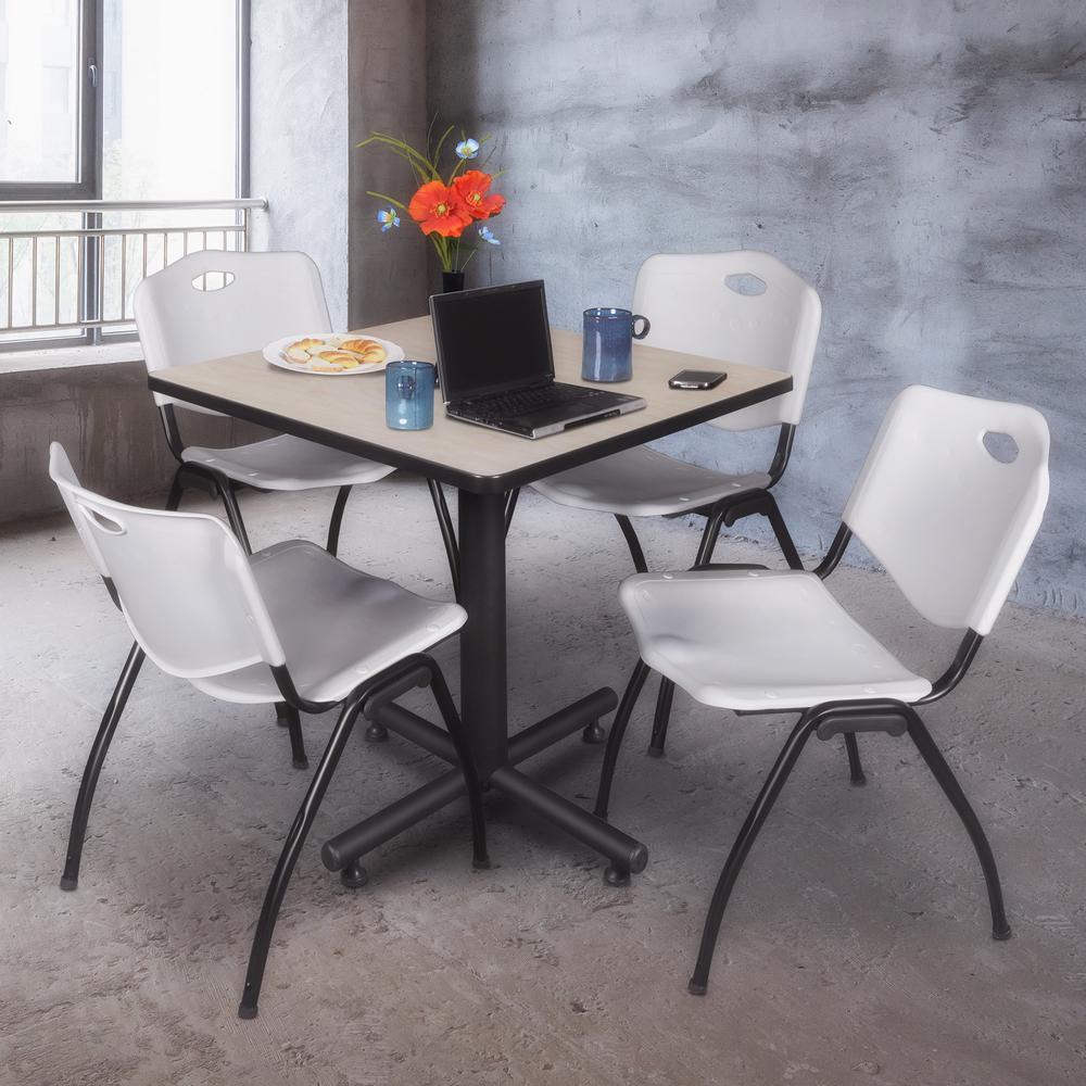 Kobe 30" Square Breakroom Table- Maple & 4 'M' Stack Chairs- Grey. Picture 2