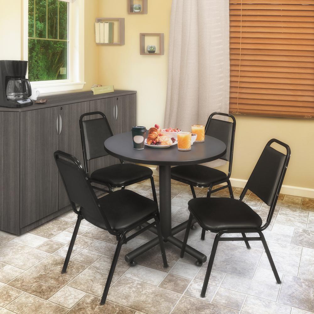 Kobe 30" Round Breakroom Table- Grey & 4 Restaurant Stack Chairs- Black. Picture 2