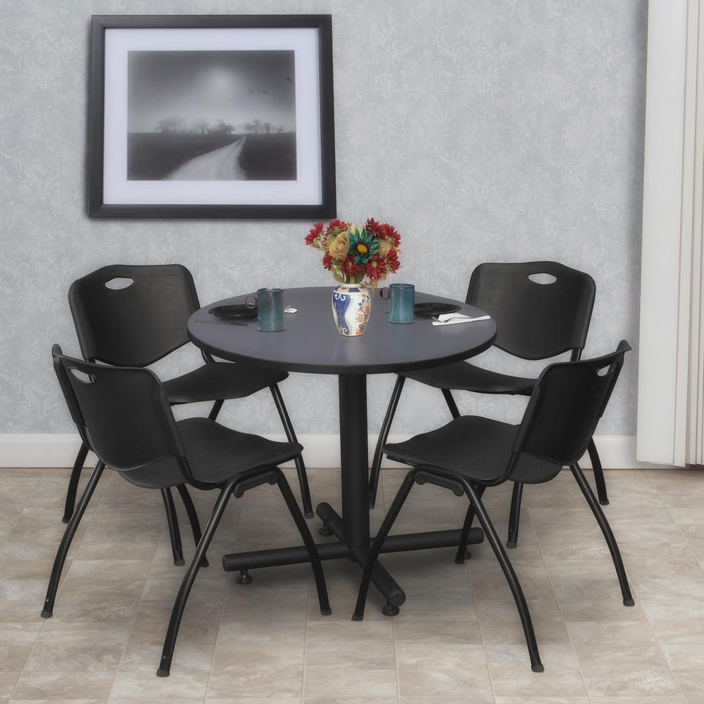 Kobe 30" Round Breakroom Table- Grey & 4 'M' Stack Chairs- Black. Picture 2