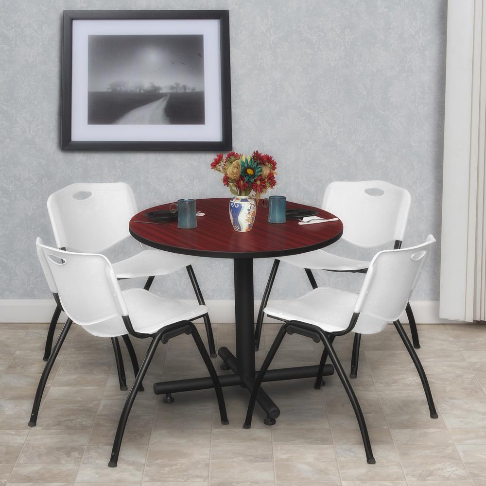 Kobe 30" Round Breakroom Table- Mahogany & 4 'M' Stack Chairs- Grey. Picture 2