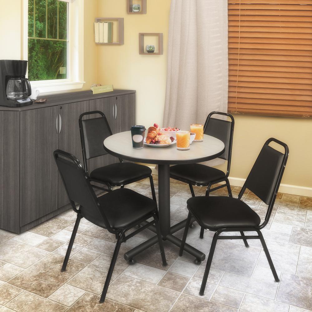 Kobe 30" Round Breakroom Table- Maple & 4 Restaurant Stack Chairs- Black. Picture 2