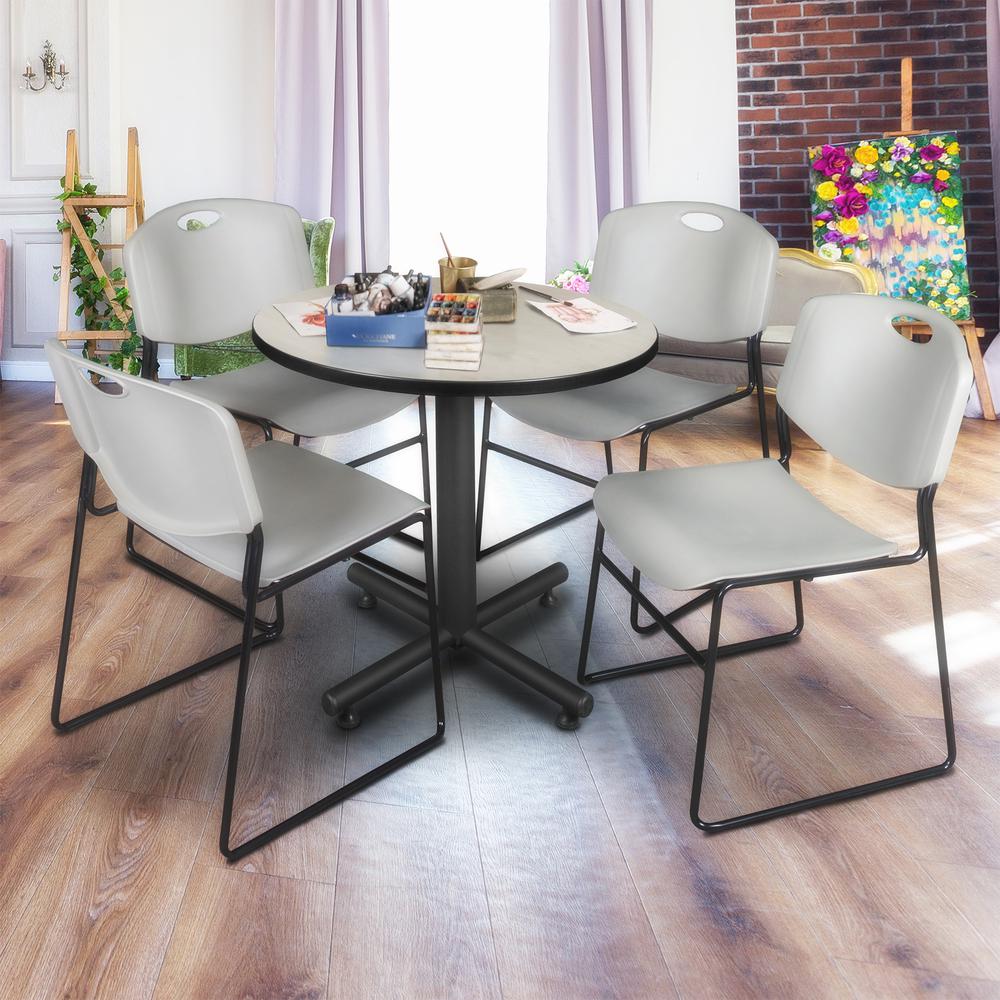 Kobe 30" Round Breakroom Table- Maple & 4 Zeng Stack Chairs- Grey. Picture 2