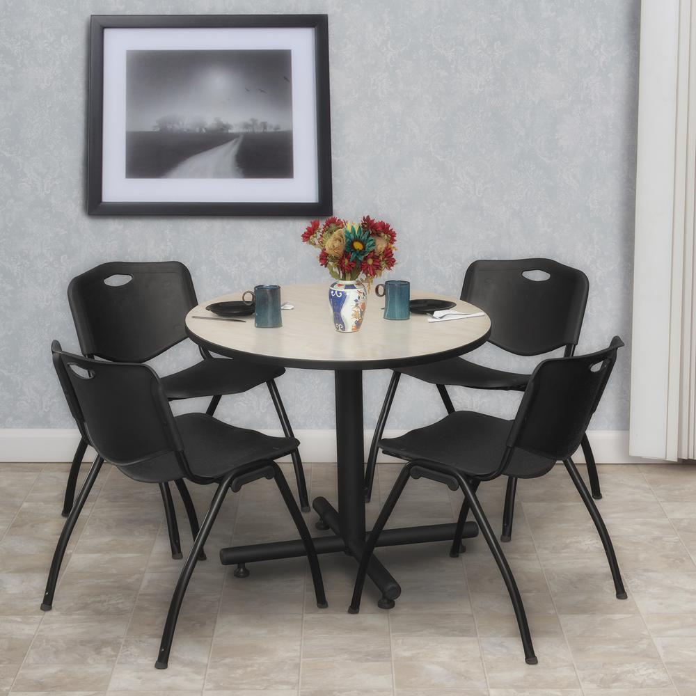 Kobe 30" Round Breakroom Table- Maple & 4 'M' Stack Chairs- Black. Picture 2