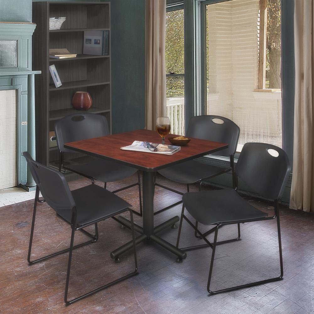 Kobe 36" Square Breakroom Table- Cherry & 4 Zeng Stack Chairs- Black. Picture 2