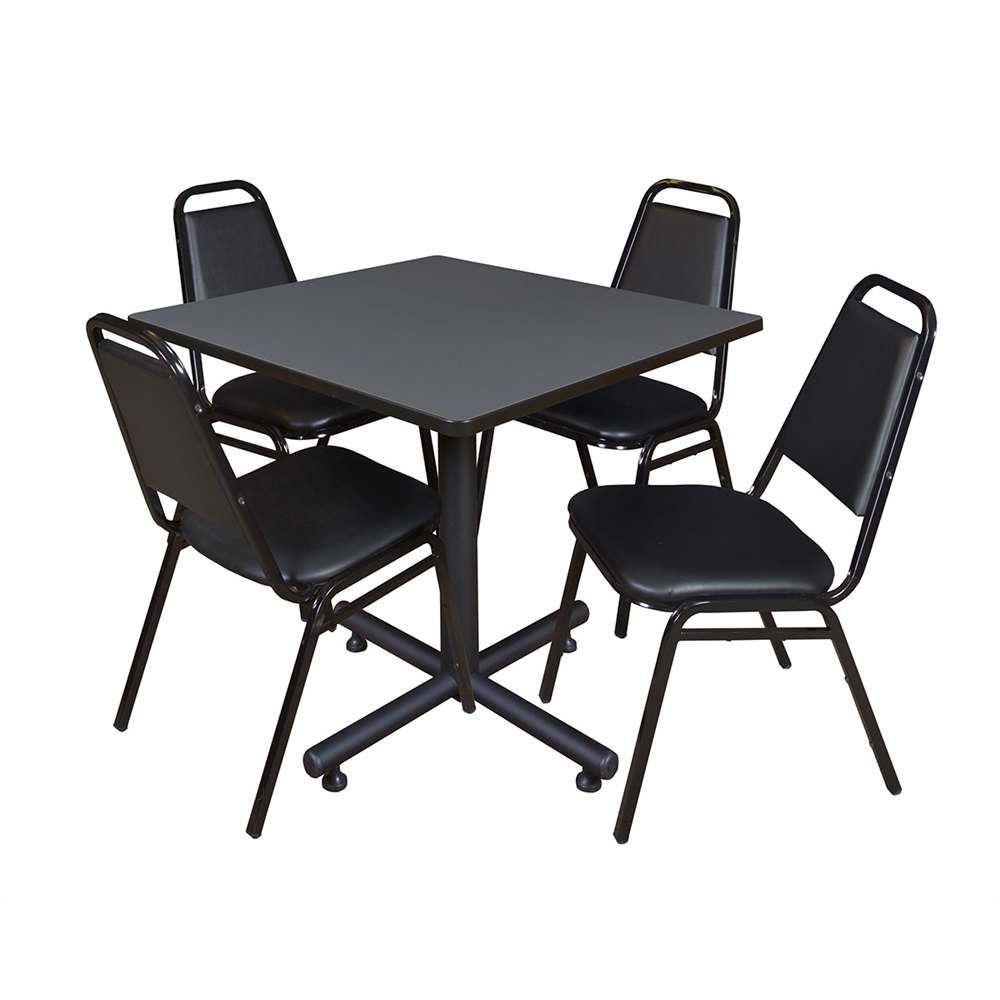 Kobe 36" Square Breakroom Table- Grey & 4 Restaurant Stack Chairs- Black. Picture 1