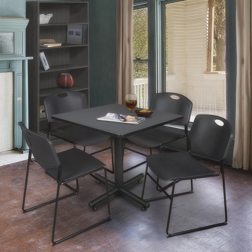 Kobe 36" Square Breakroom Table- Grey & 4 Zeng Stack Chairs- Black. Picture 2