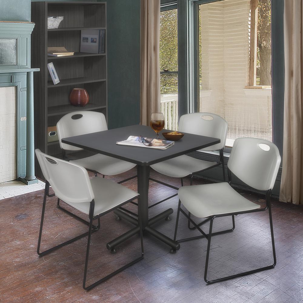 Kobe 36" Square Breakroom Table- Grey & 4 Zeng Stack Chairs- Grey. Picture 2