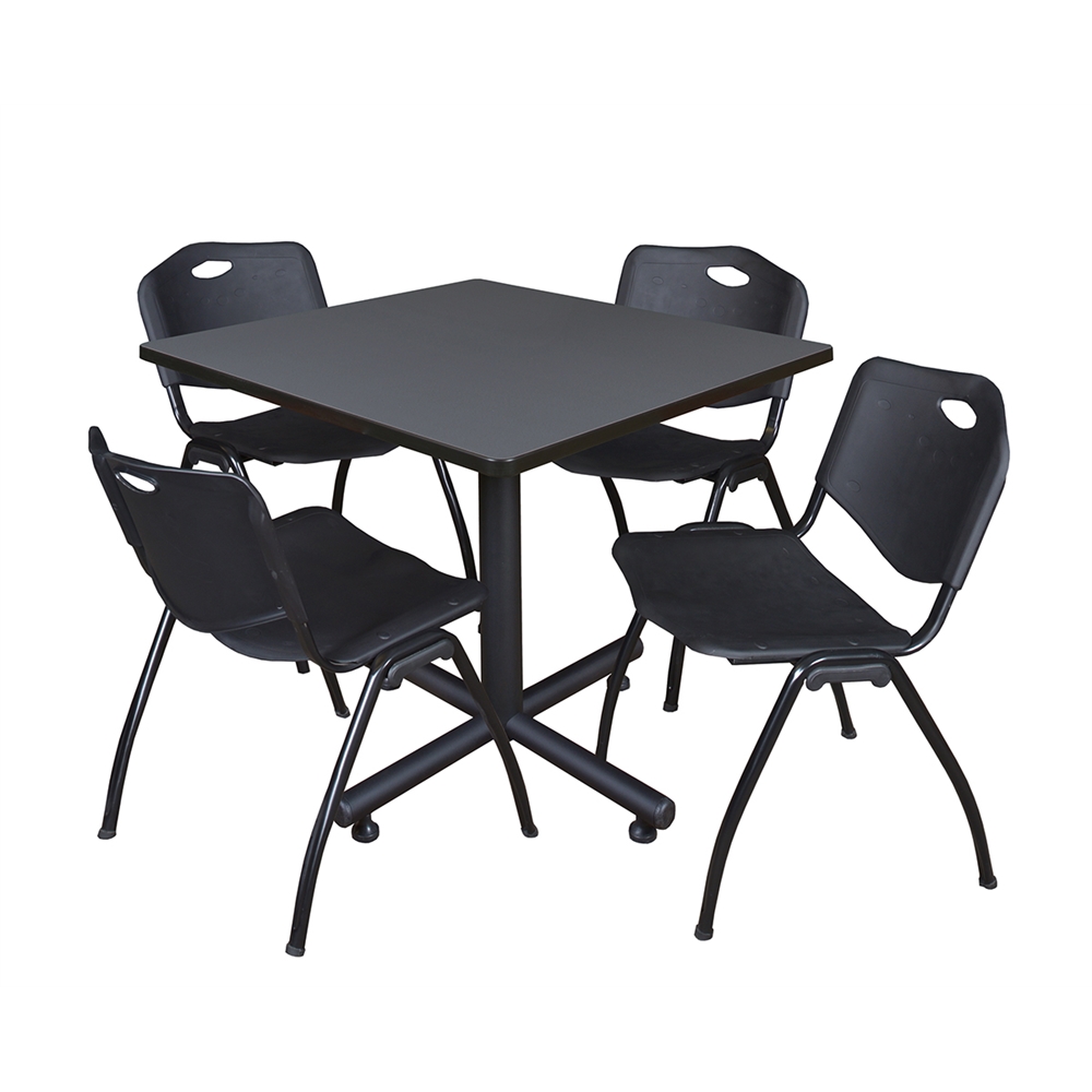 Kobe 36" Square Breakroom Table- Grey & 4 'M' Stack Chairs- Black. Picture 1