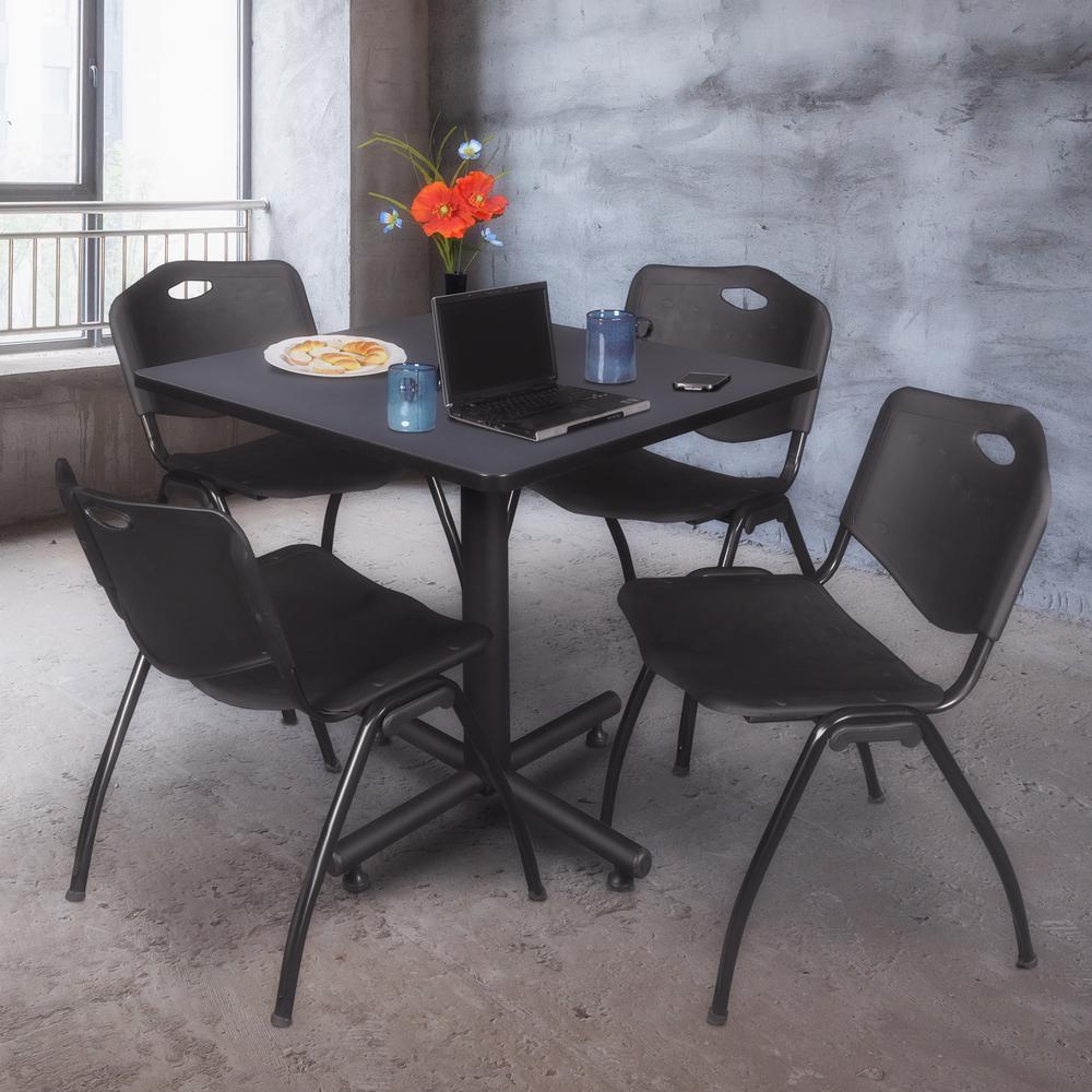 Kobe 36" Square Breakroom Table- Grey & 4 'M' Stack Chairs- Black. Picture 2