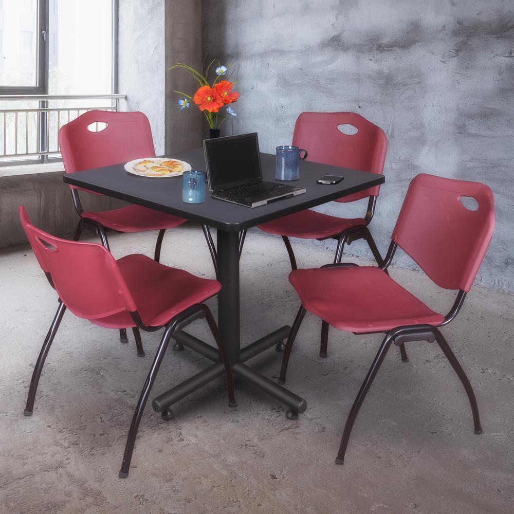 Kobe 36" Square Breakroom Table- Grey & 4 'M' Stack Chairs- Burgundy. Picture 2