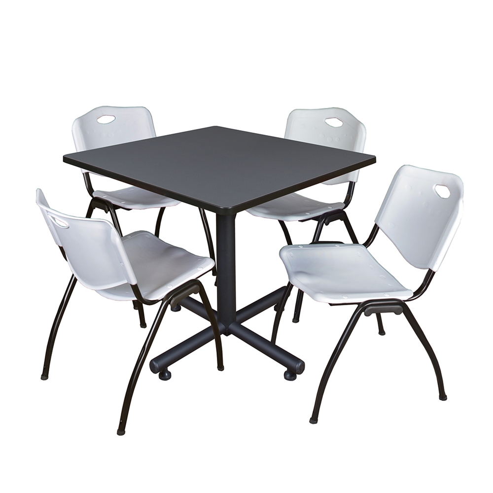 Kobe 36" Square Breakroom Table- Grey & 4 'M' Stack Chairs- Grey. Picture 1